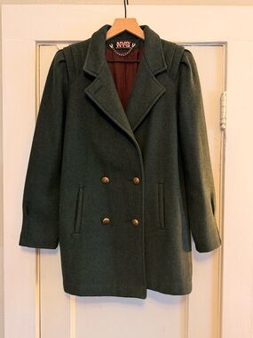 New York Girl Forest Green Double-Breasted Wool Pea Coat